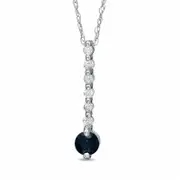 4.0mm Blue Sapphire and 0.1 CT. T.W. Natural Diamond Line Drop Pendant in 10K White Gold