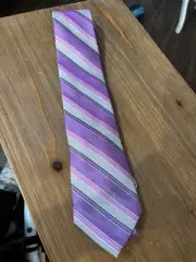 Calvin Klein Tie NWT Purple Pink Gray Steroid 92% Silk 8% Viscose