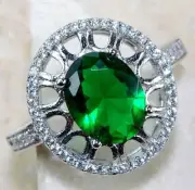 3CT Treated Emerald & White Topaz 925 Sterling Silver Ring Jewelry Sz 7 IB1-6
