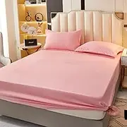 Fitted Sheet Cozy Breathable Mattress Protectors Soft Bed Sheets with 2 Pillowcase Machine Washable Mattress Covers for Twin/Full/Queen/King Size-Light Pink||180x200cm/(70.8"x78.7")