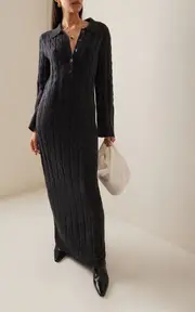 [House of Dagmar] Cable-Knit Wool-Cashmere Maxi Dress