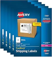 Avery Full-Sheet Printable Shipping Labels, 8.5" x 11" Customizable Stickers, White, 500 Blank Mailing Labels, Great for Mailing, Shipping, Organizing, and More (5-Pack of 5165)
