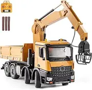 26CH Remote Control Dump Truck,2 in 1 RC Dump Truck Wood Grabber Toy,Heavy Duty Construction Toys Vehicle,Birthday Gifts,1/14 Scale Trucks