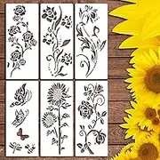 Flower Stencils for Painting on Wood, Large Flower Stencils, Painting Art Projects,Sunflower Peony Rose Stencils Reusable for Painting Garden Fence Wall Furniture Floor Decor (B)