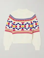 [HIGH SPORT] HIGH SPORT - Lara Intarsia-knit Cotton-blend Sweater - Ecru - small small Ecru