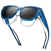 Polarized Fit Over Glasses Sunglasses for Women Men Trendy Square Blue/Grey