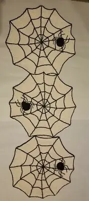Halloween Spider Web Beaded Table Runner 13” x 39” Cynthia Rowley Black White