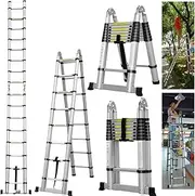 Telescoping Extension Ladder,Extension Ladder Aluminum Telescopic Ladder 8.5ft,Stable & Anti-Slip Telescoping Ladder One Button Retraction with Locking Mechanism,Multipurpose Telescopic Loft Beauty