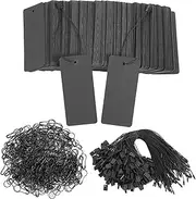 300Pcs Price Tags with String with Safety Pins, Black Price Tags, Gift, Name for Clothes, Custom Black Paper Clothing, Product for Clothes, Crafts