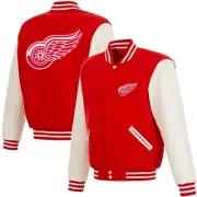 NHL Detroit Red Wings Reversible Fleece Jacket PVC Sleeves With Patches Logo Red