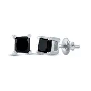 14k White Gold Princess Black Diamond Stud Earrings 1/2 Cttw