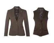Womens Tweed Herringbone Blazer Jacket Waistcoat Brown 1920 Vintage Tailored