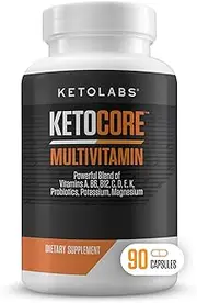 Keto Core Daily Multivitamin Pills for Men and Women. Contains Electrolytes, Minerals, Vitamin B, C, D, E, & Probiotics. Zero Carb Health Supplement for Ketogenic, Intermittent Fasting, Atkins, and Low Carb Weight Loss Diets. 30 Day Supply. 90 Capsules.