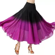 Womens Chiffon Dancewear Ballroom Dance Skirt Dress Modern Tango Swing Gradient