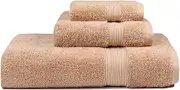 NGIRJKKLL Luxury Bath Towels Set (Pack of 3) | 1 Bath Towel, 1 Hand Towel & 1 Washcloth | 100% Combed Cotton (600 GSM) | Ultra-Soft & Absorbent | Quick-Drying & | Earth-Friendly(Beige,3 Piece Set)