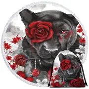 Art Painting Ruby Rose Panther and Hummingbird Round Beach Towel