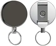 [Generic] 2 Pack Metal Steel Recoil Key Ring - Retractable Pull Chain Holder Reel with Belt Clip