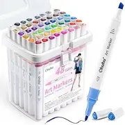 Ohuhu Markers, 48-color Double Tipped Alcohol Markers, Chisel & Fine Alcohol-based Art Marker Set for Kids, Adults Coloring Illustration, Great Value Pack for Students' Art Class, Better Designed Grip