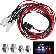 HobbyPark 4 LEDs RC Car Light Headlights Taillight Kit Accessories for Traxxas Slash 4X4 2WD Rustler VXL 4Tec 2.0 Arrma HSP Tamiya Redcat RC4WD Axial SCX10 Truck Tank Crawler(2 Red +2 White)