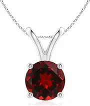 [Angara] Natural V-Bale Round Garnet Solitaire Pendant Necklace in Sterling Silver/14ct Solid Gold for Women | January Birthstone Jewellery for Her