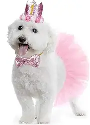Dog Birthday Party Supplies, Birthday Hat with Number Dog Tutu Skirt- Bowtie, Cute Dress (Pink, One Size)
