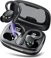 Wireless Earbuds, Bluetooth 5.3 Headphones with Earhook, 72Hrs Playtime, Deep Bass, 4 ENC Noise Cancelling Mic, IP7 Waterproof, LED Display, Over Ear Buds for Workout, Travel, Black