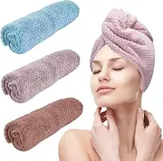 YHPDYL 3 Pack Microfiber Hair Dring Towel Wrap for Women,Fast Drying Hair Turban, for All Hair Style Anti Frizz, Large Hair Towel with Button