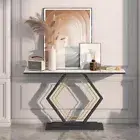 Console Table Slim Long Entryway Hallway Table Thick Geometric Frame White Green