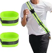 XIHIRCD Reflective Shoulder Strap and 2 Pieces Reflective Wristband, Reflective Bands, Running Equipment, Highly Visible Belt, Reflective Safety Sash for Night Running
