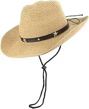 [KorhLeoh] Straw Cowboy Hat for Toddler Girls Boys, Summer Beach Straw Sun Hat Cowgirl Western-Hat for Kid
