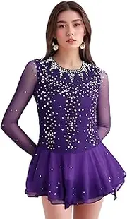 [Zagitova] Ice Figure Skating Dress for Girls Patchwork Long Sleeve Women Breathable Competition Dance Outfits Rhinestone