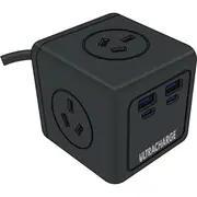 Ultracharge Power Cube 3-Socket/4-USB Port Plug AU/NZ Adapter Outlet Black