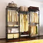 Metal Clothes Rack w/Adjustable Wire Shelves, Hanger Rods &Side Hooks