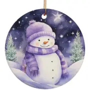Cute Purple Snowman In Snowy Winter Art Christmas Ornament Xmas Gift Tree Decor