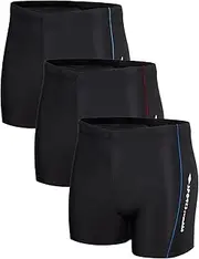 [KANAV] 3 Pack Men's Athletic Square Leg Swimsuit Jammers Durable Compression Swim Briefs Training Bathing Swimming Shorts