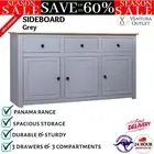 3-Drawer Sideboard Grey Solid Pine Wood Storage Cabinet Organiser Compartment