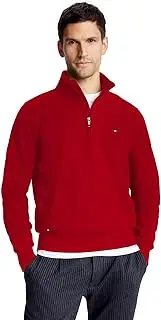 [Tommy Hilfiger] Men's Flag Logo Quarter Zip Sweatshirt (PrimRed, M)