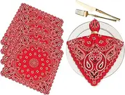 [Yibeas] Western Paisley Cloth Napkins Set of 4 Bandana Seamless Pattern with Red and White Ornaments Polyester Kitchen Dinner Napkins for Holiday Festive Wedding Decor 18 x 18 inch