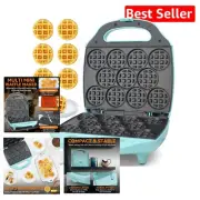 Lightweight Aqua Mini Waffle Maker - Create 11 Perfect Tiny Waffles Effortlessly