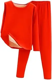 [OFFSUM] Women’S Thermal Underwear Set - Warm Bottoming Tops Lingerie Suit Thick Clothes Underwear Two-Piece Homewear Casual Simple Daily Pajama Plus Size