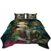 Rococo Portrait Princess With a Maine Coon Cat Coverlet