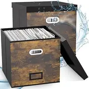 Retro Vinyl Record Storage Box Set of 2, Stackable Record Crate Holds Up to 100 Records