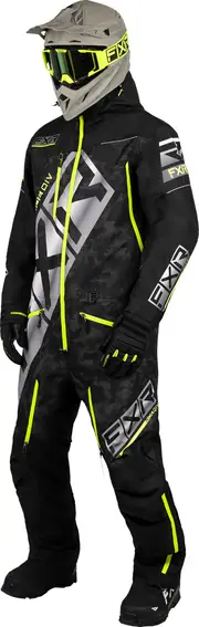 FXR CX Lite 2023 One Piece Snowmobile Suit, black-grey-yellow, Size M for Men Black Grey Yellow