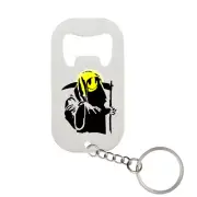 Banksy Art Smiley Reaper Printed Bottle Opener Key Chain Stainless Steel