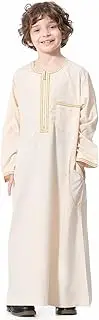 [ODIZLI] Arabic Thobe Muslim Thobe Long Sleeve Kaftan Crew Collar Robe with Zipper for Boy
