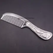 Pure S999 Fine Silver 999 Comb Double Fish Lotus Healthy Hair Comb 53-54g 5.5in