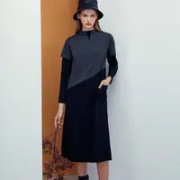 在飛比找momo購物網優惠-【JIN HWA 今譁】時尚配色個性剪裁假兩件式長洋裝R66