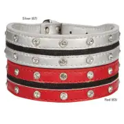 Zack & Zoey Zipper Rhinestone Dog Collars Pet Collar Silver Red