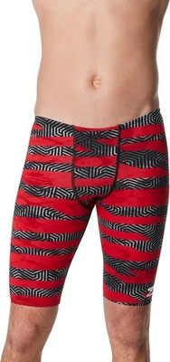 SPEEDO Warped Weave Endurance Swim Jammer Mens Size 22” Red White Black NWT M