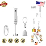 Efficient Immersion Blender with 4-Point Blade & Rechargeable Battery – White